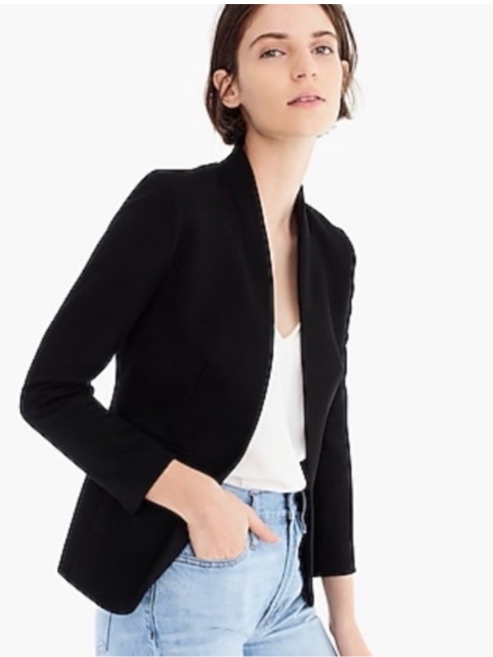J Crew Women’s 365 Black Open-Front Tailored Modern Clean Line Blazer Jacket 8 T